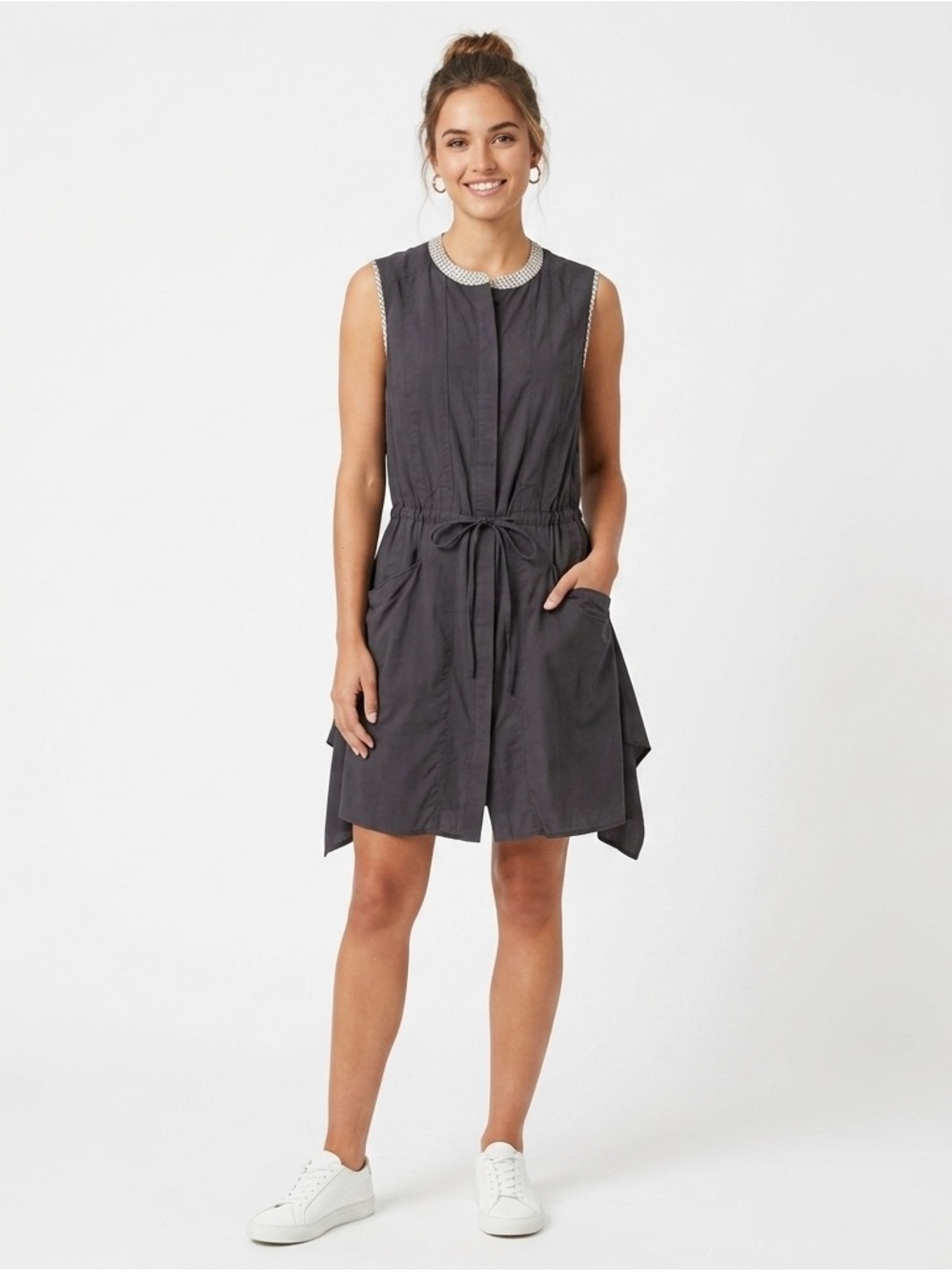 7115 by Szeki NYC Navy Cotton Sleeveless Minimalist Drawstring Dress size medium